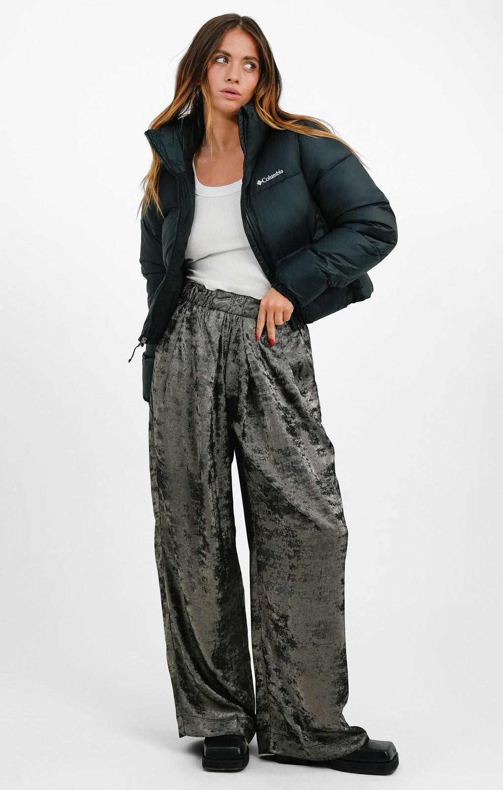 Columbia Puffect Cropped Coat In Black