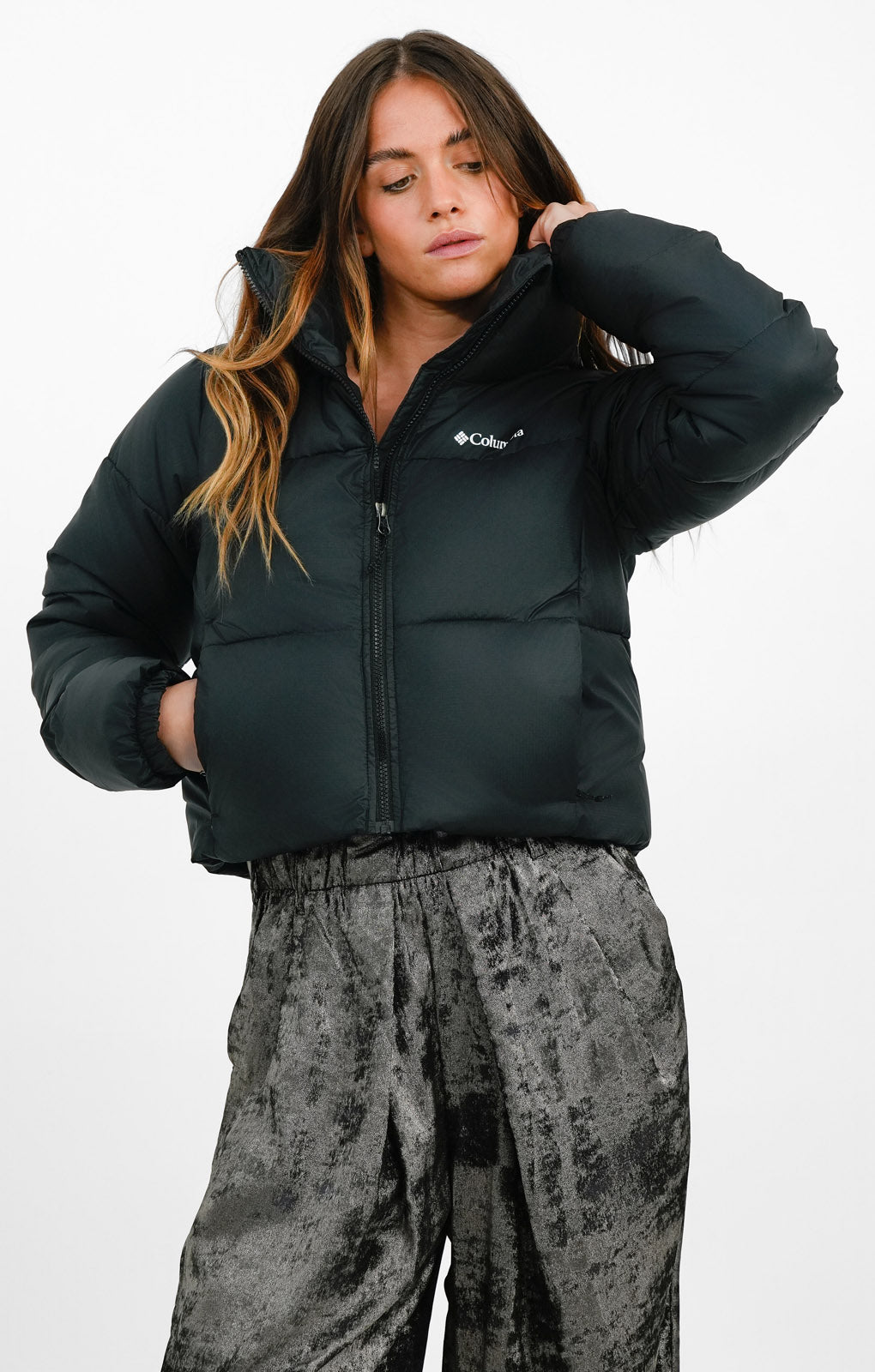 Columbia Puffect Cropped Coat In Black
