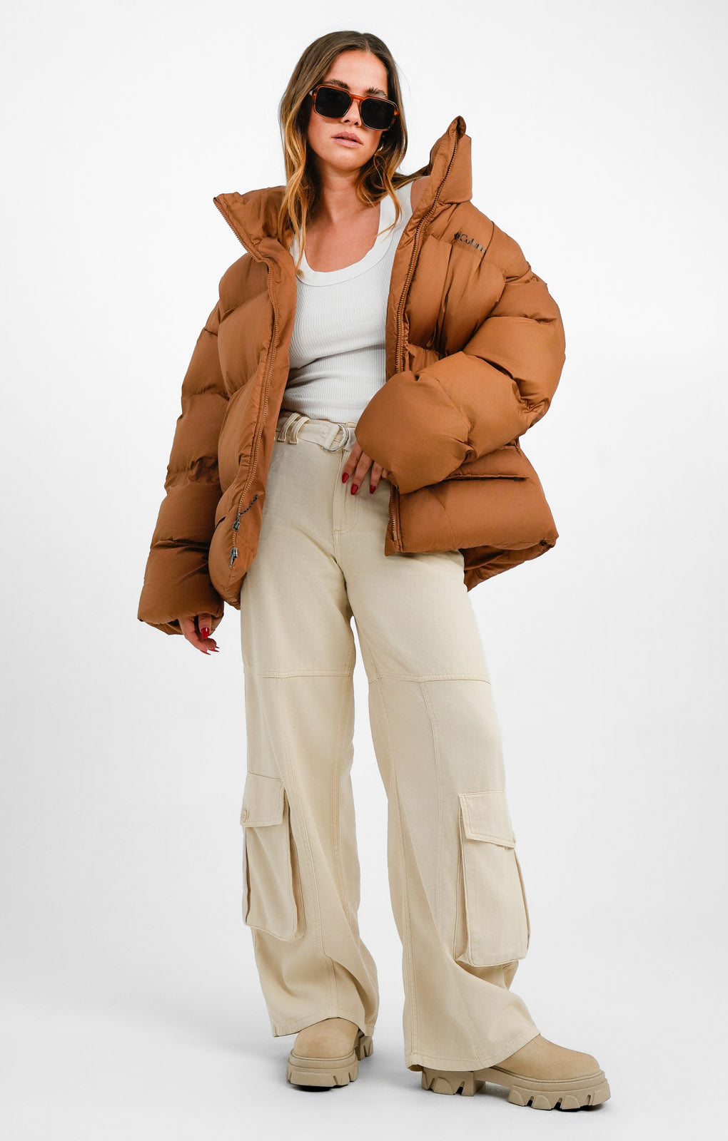 Columbia Puffect Surplus Puffer Coat In Brown