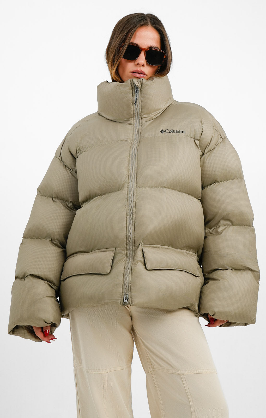 Columbia Puffect Surplus Oversized Puffer Coat In Tusk