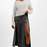 Topshop Vinyl Double Split Midi Skirt In Chocolate