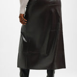 Topshop Vinyl Double Split Midi Skirt In Chocolate