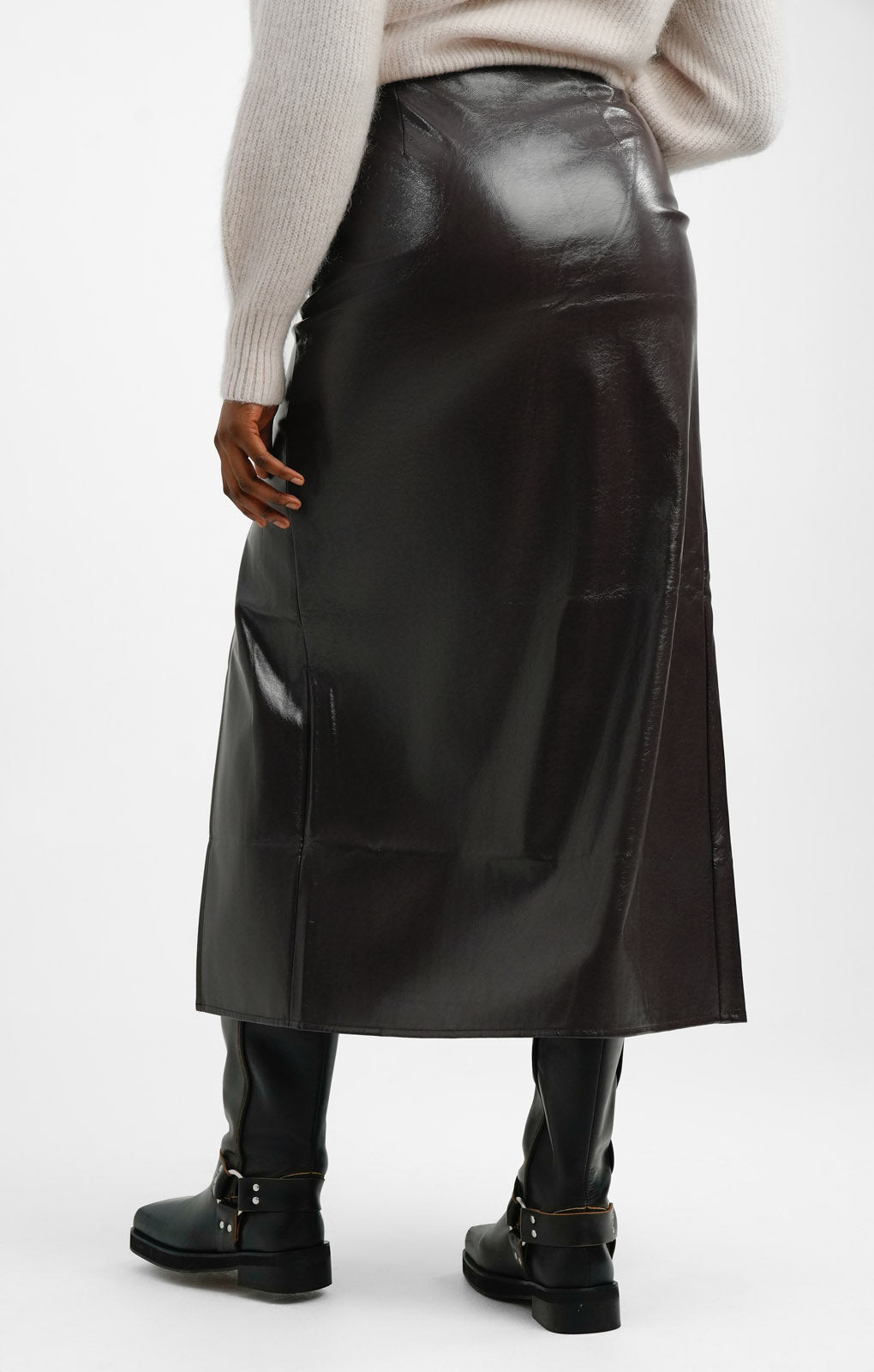 Topshop Vinyl Double Split Midi Skirt In Chocolate