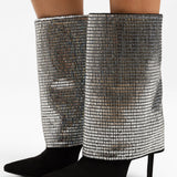 AZALEA WANG Millonia Foldover High Ankle Boot In Silver Embellishment
