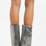 AZALEA WANG Millonia Foldover High Ankle Boot In Silver Embellishment