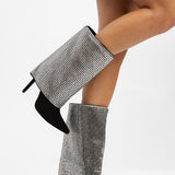 AZALEA WANG Millonia Foldover High Ankle Boot In Silver Embellishment