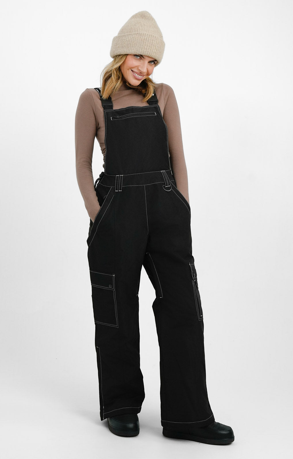 Topshop Sno Mensy Straight Leg Ski Dungaree In Black