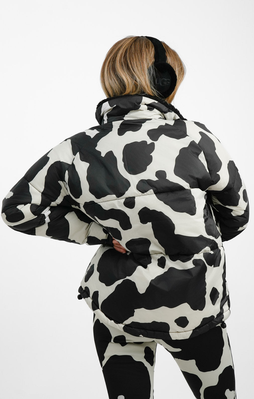 Topshop Sno Cow Print Ski Puffer Jacket In Multi