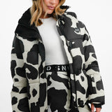 Topshop Sno Cow Print Ski Puffer Jacket In Multi