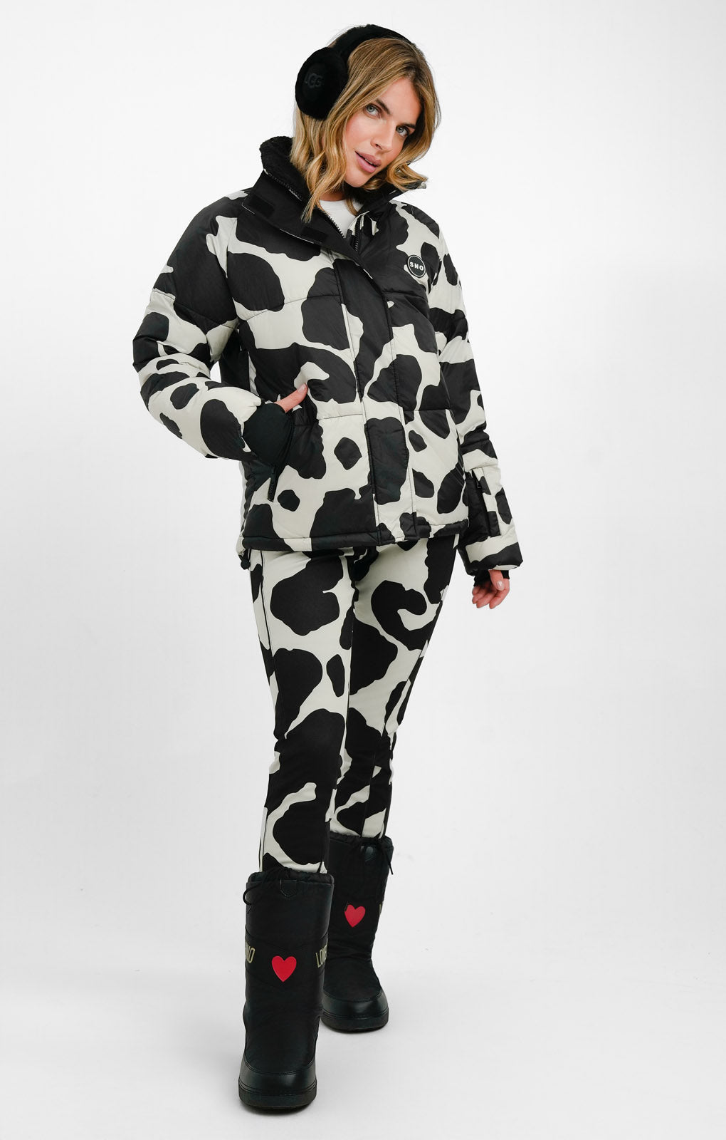 Topshop Sno Cow Print Ski Puffer Jacket In Multi