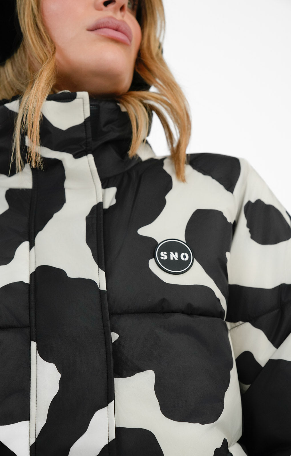 Topshop Sno Cow Print Ski Puffer Jacket In Multi