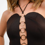 ASOS DESIGN Halter Mini Dress With Ring Trim Detail In Chocolate