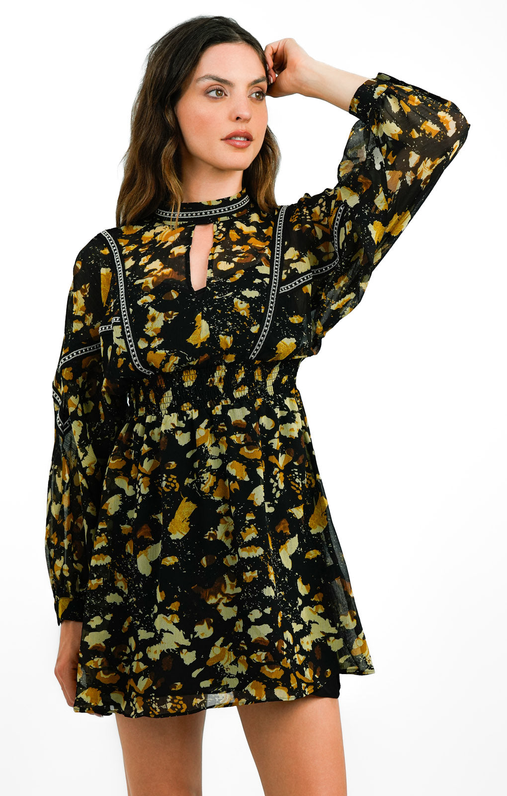 Topshop High Neck Trim Detail Mini Tea Dress In Animal Print