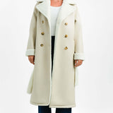 Threadbare Lois Longline Aviator Coat With Borg Trims In Stone