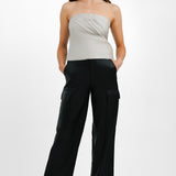 Linen Strapless Bustier Top In Mole