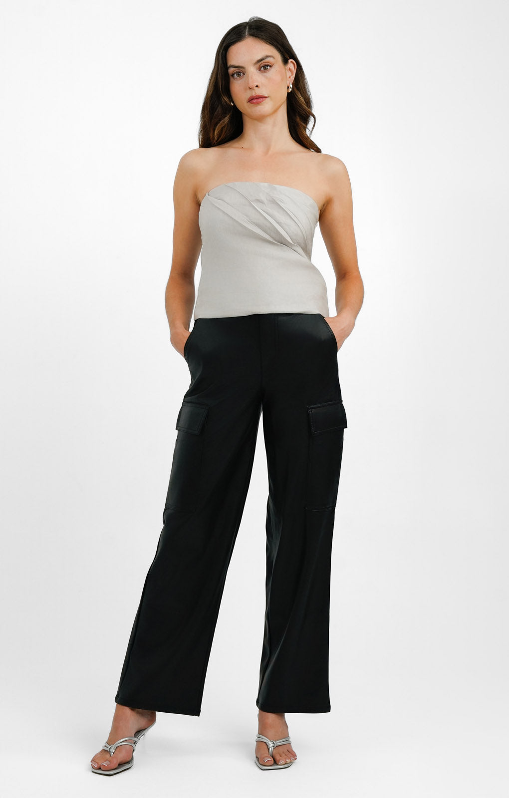Linen Strapless Bustier Top In Mole
