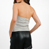 Linen Strapless Bustier Top In Mole
