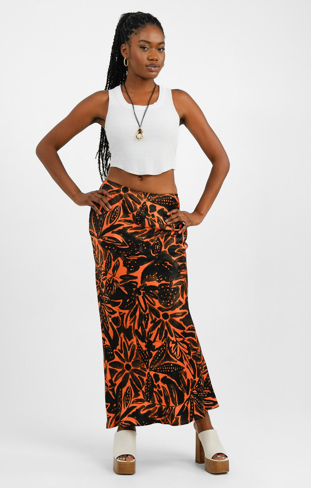 Ivicoer Women's Pleated High Neck Halter Tank – Loose Fit Sleeveless Top (S-XXL, Black Orange Floral)
