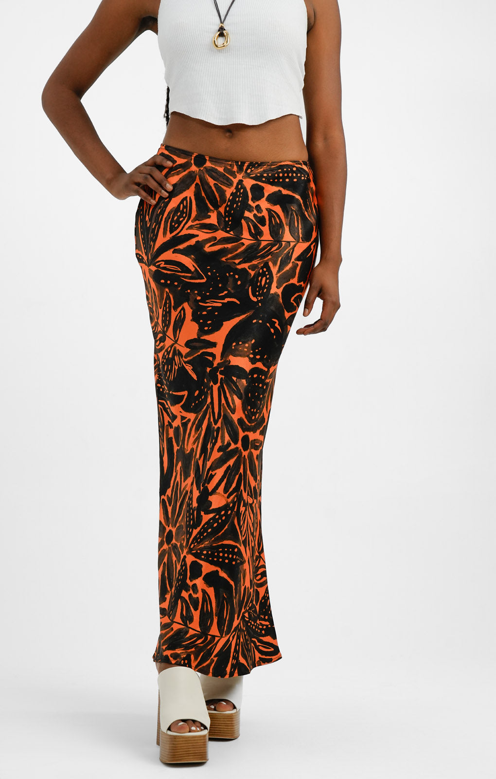 Topshop Co-Ord Tropical Print Maxi Skirt In Orange