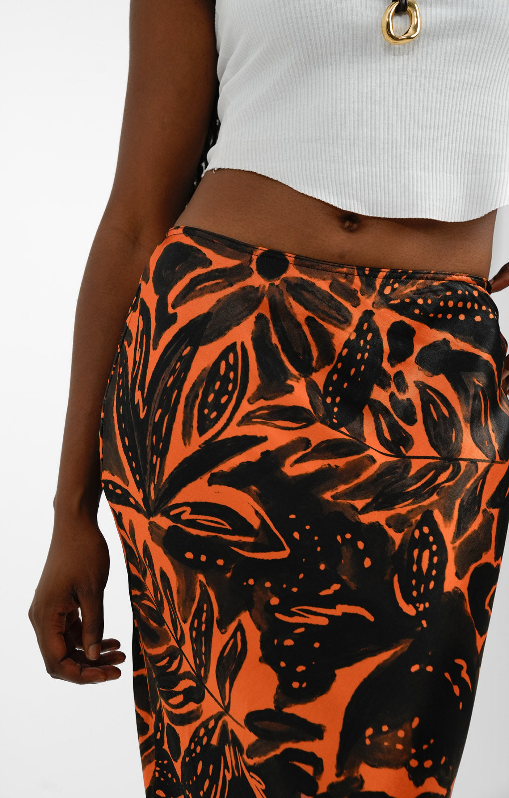 Topshop Co-Ord Tropical Print Maxi Skirt In Orange