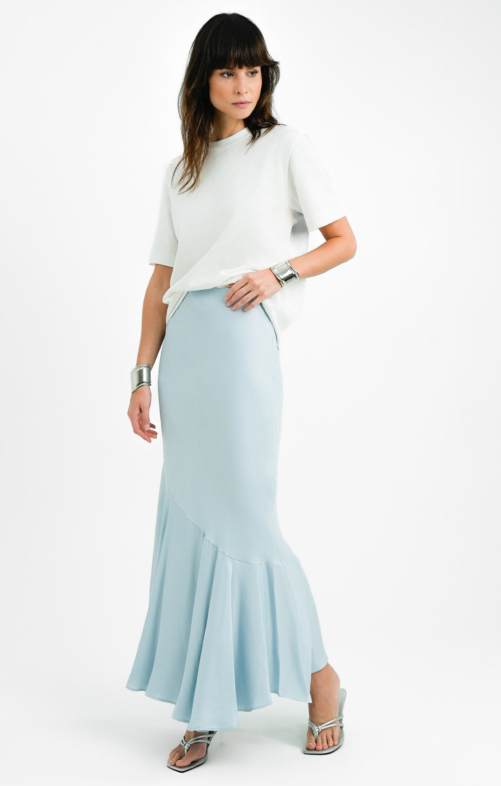 Topshop Tall Seamed Detail Maxi Skirt In Light Blue