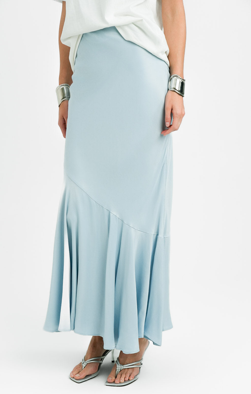 Topshop Tall Seamed Detail Maxi Skirt In Light Blue