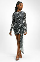 Annorlunda Digital Zebra Print Bandage Mini Dress In Black