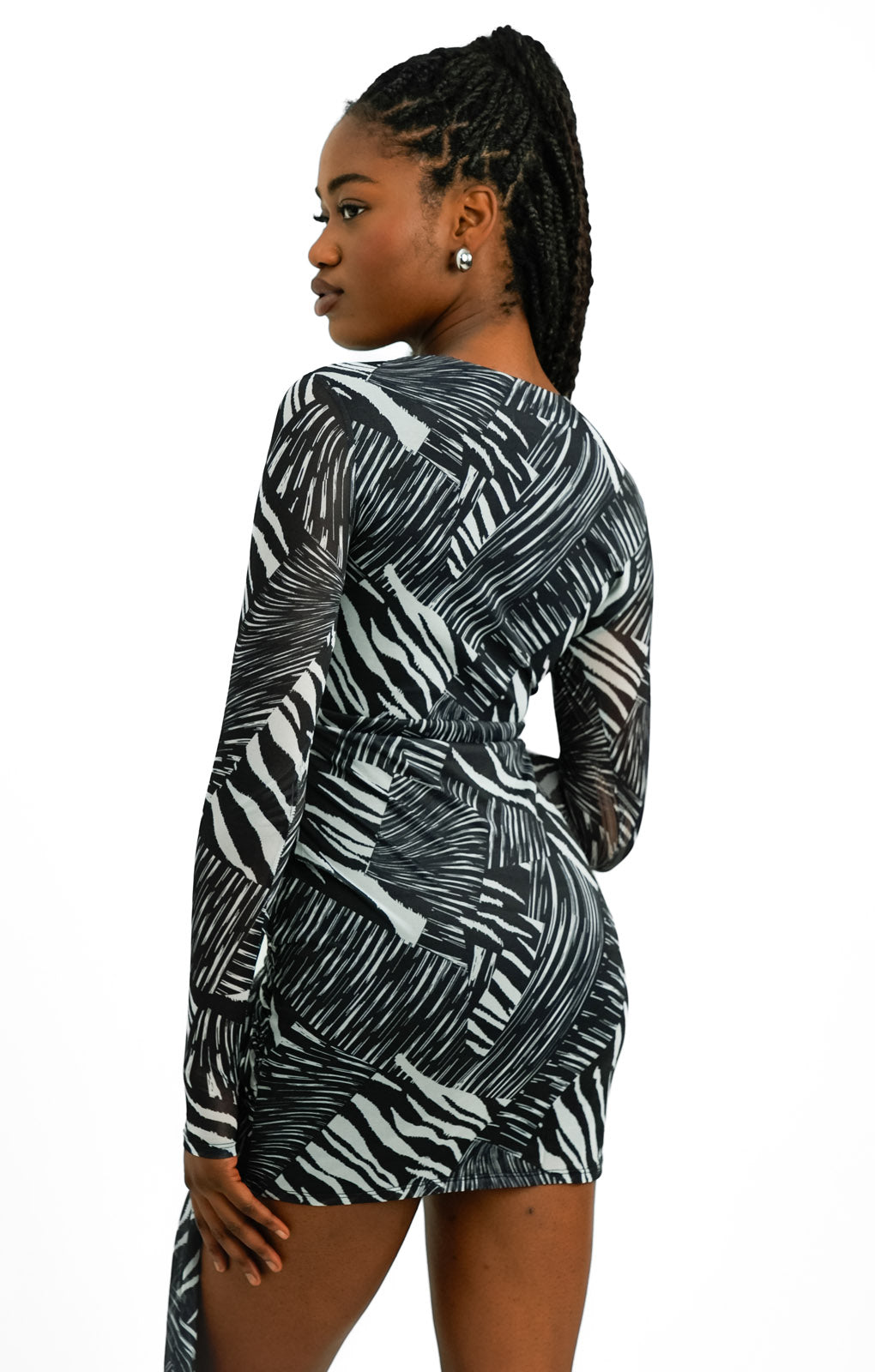 Annorlunda Digital Zebra Print Bandage Mini Dress In Black