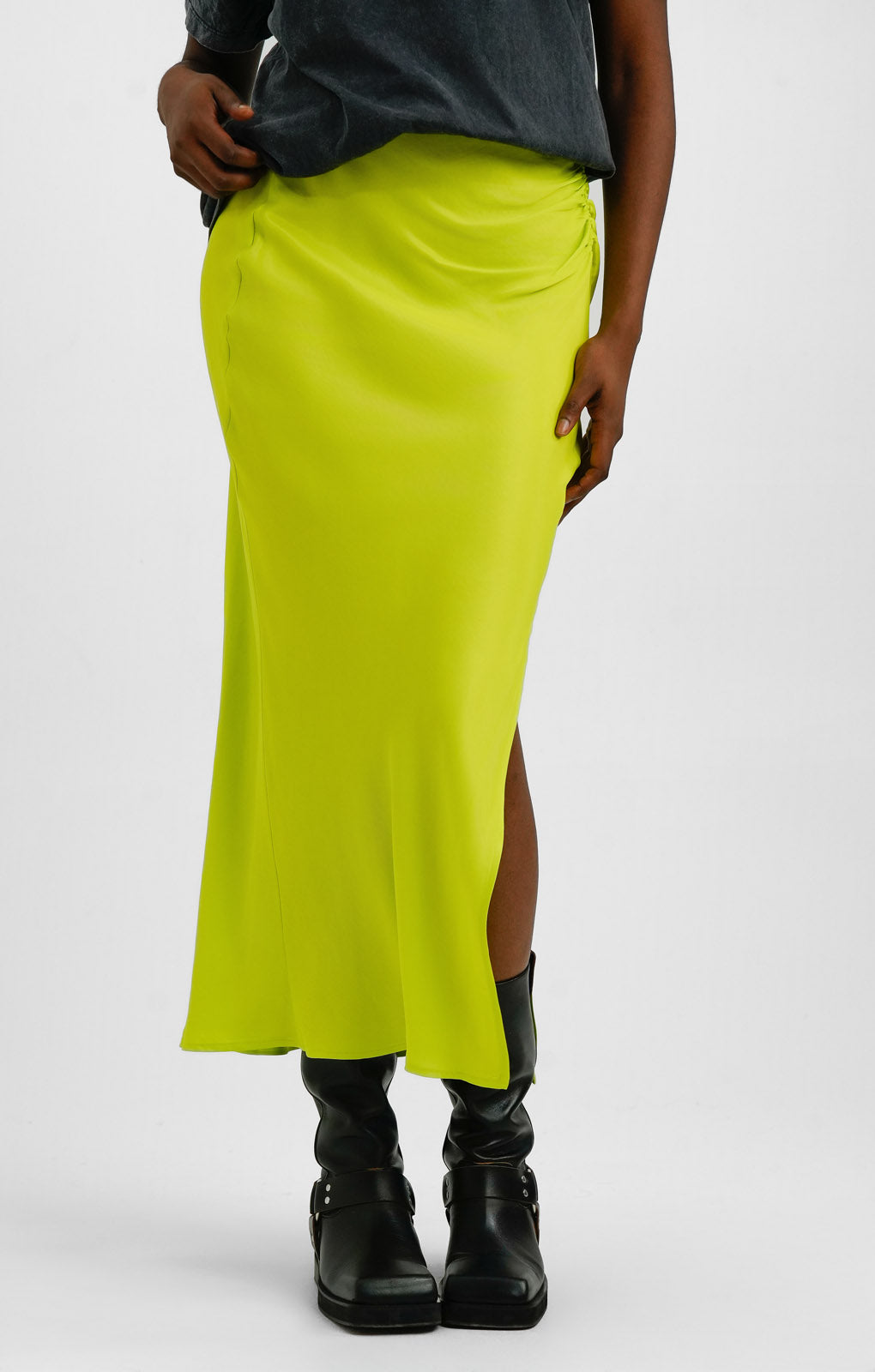 Topshop Ruched Side Maxi Skirt In Bright Lemon