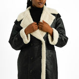 4th & Reckless Premium Longline Contrast Faux Shearling Coat In Black And Cream