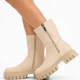 ASOS DESIGN Amalfi Zip Up Biker Boots In Off-White