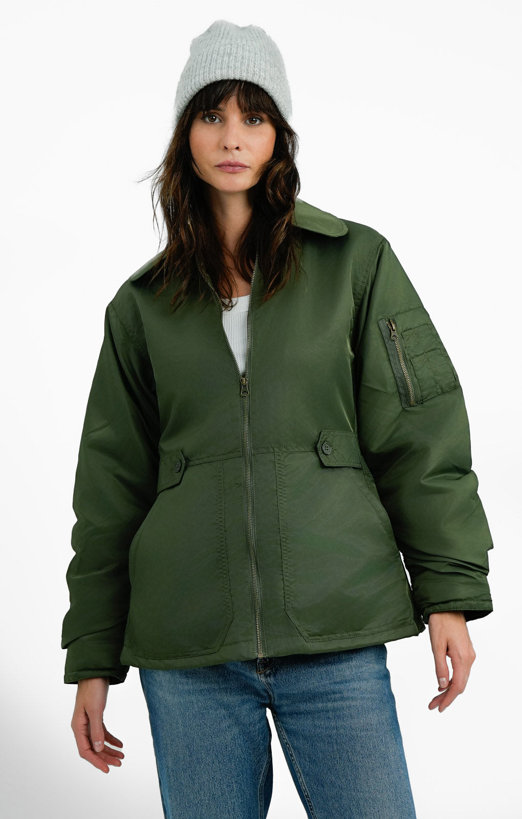 Collusion Nylon Jacket With With Fitted Waist In Khaki