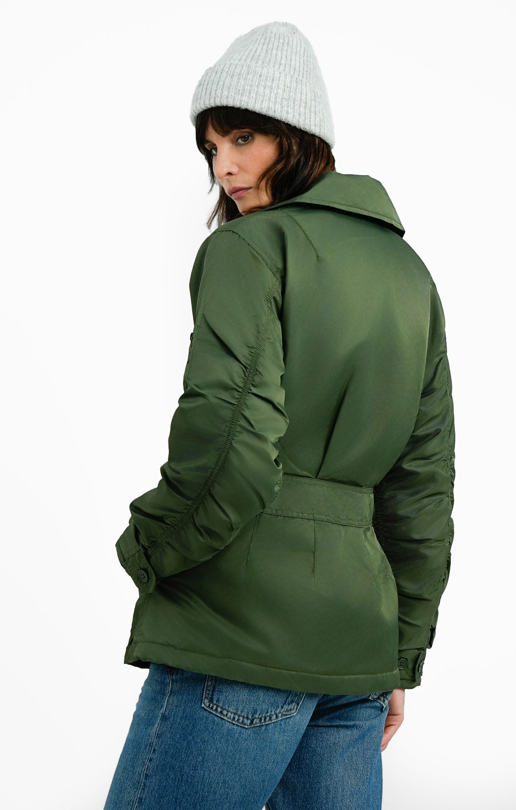 Collusion Nylon Jacket With With Fitted Waist In Khaki