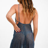 ASOS EDITION Fine Lace Cami Maxi Dress With Drape Detail In Dark Blue