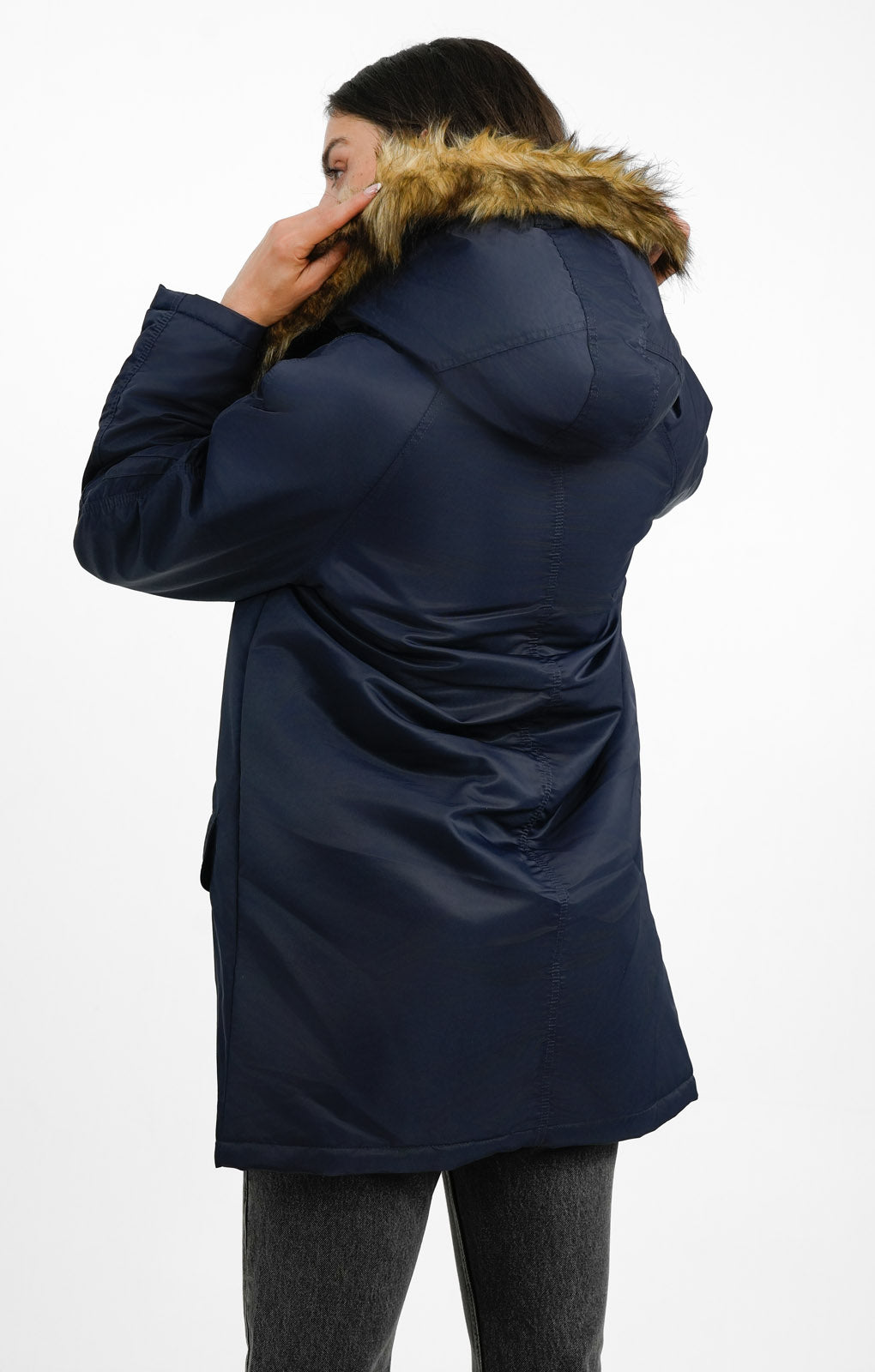 ASOS DESIGN Nylon Parka With Fur Hood In Navy