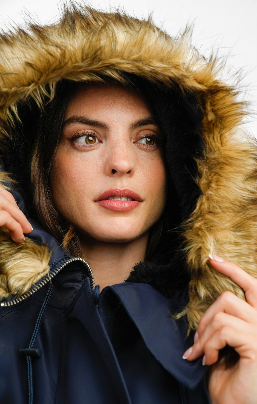 ASOS DESIGN Nylon Parka With Fur Hood In Navy