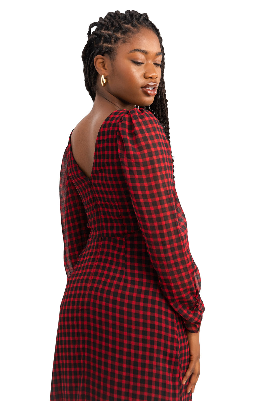 Topshop Ruched Front Midi Dress In Red And Black Gingham