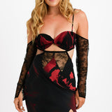ASOS DESIGN Corset Detail Cold Shoulder Maxi Dress With Lace Inserts In Abstract Floral Print