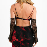 ASOS DESIGN Corset Detail Cold Shoulder Maxi Dress With Lace Inserts In Abstract Floral Print