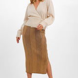 Wool Blend Wrap Cardigan In Beige