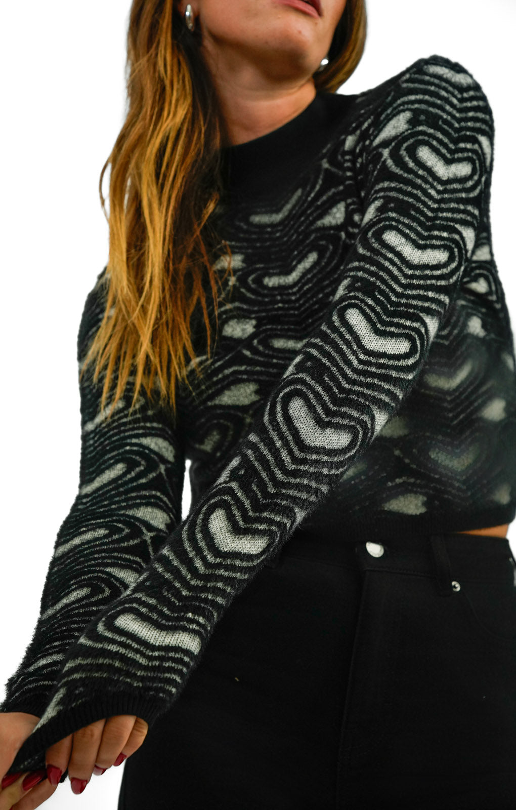 Gianni Feraud Heart Print Cropped Jumper In Black And White