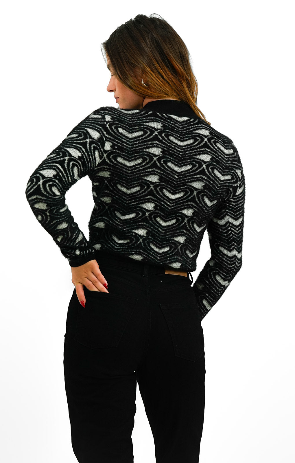 Gianni Feraud Heart Print Cropped Jumper In Black And White