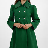 Neon Rose Faux Fur Collar Detail Princess Coat In Deep Green