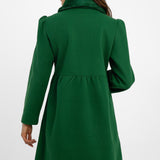 Neon Rose Faux Fur Collar Detail Princess Coat In Deep Green