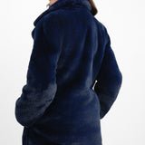 Neon Rose Bow Detail Faux Fur Maxi Coat In Blue