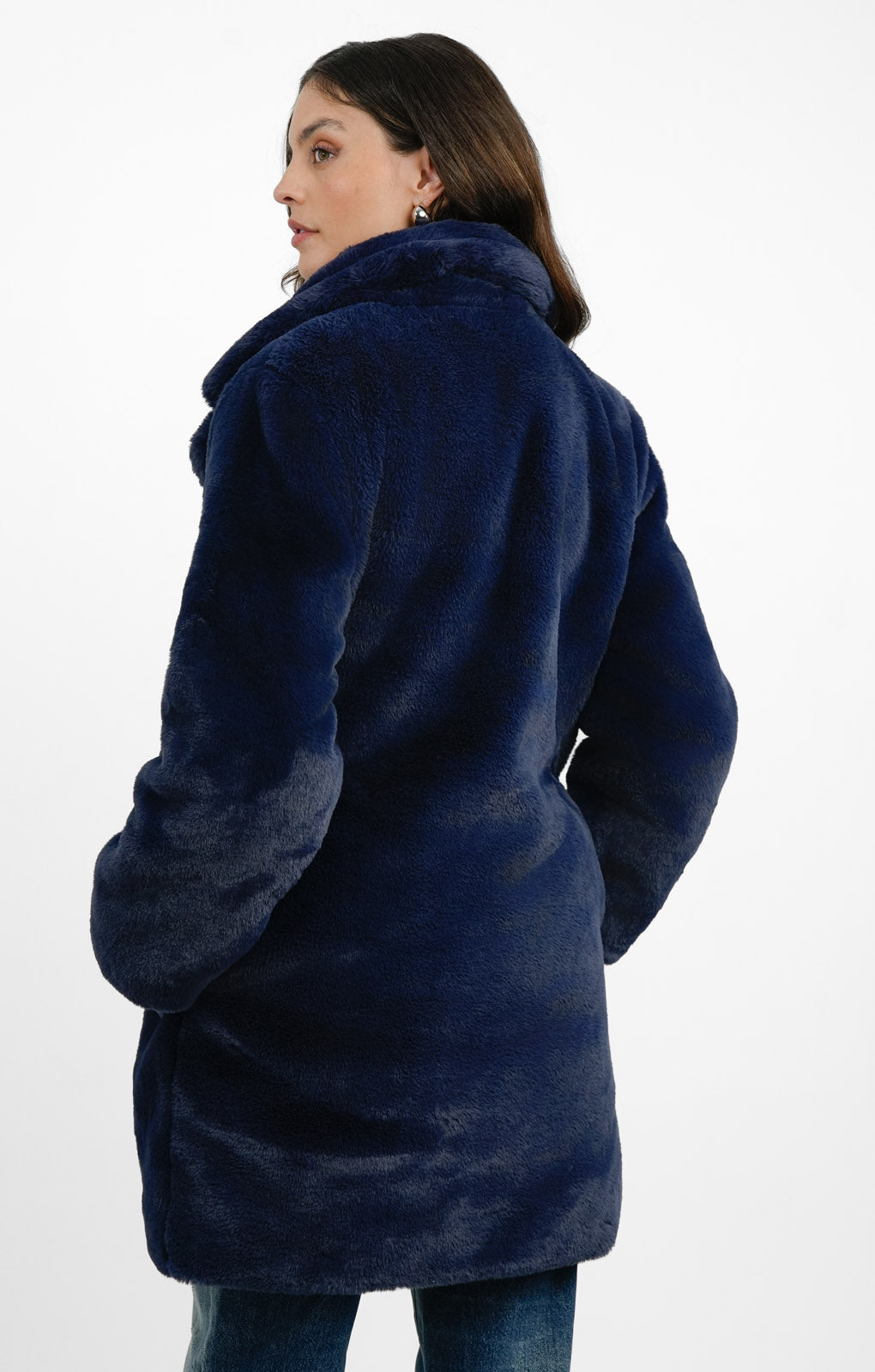 Neon Rose Bow Detail Faux Fur Maxi Coat In Blue