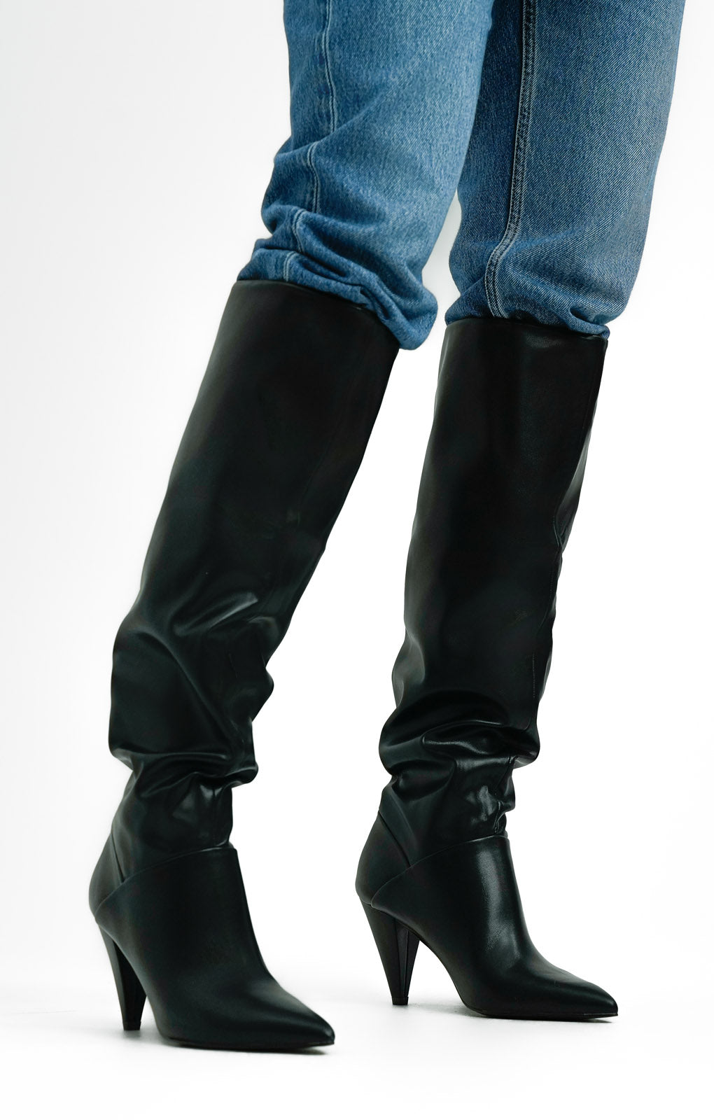 ASOS DESIGN Clove Cone Heel Slouch Knee Boots In Black