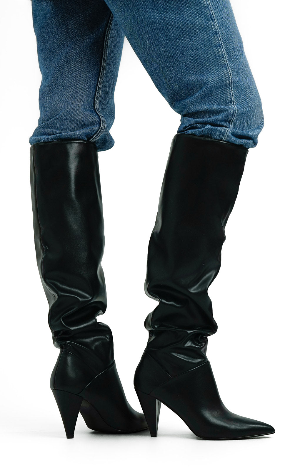 ASOS DESIGN Clove Cone Heel Slouch Knee Boots In Black