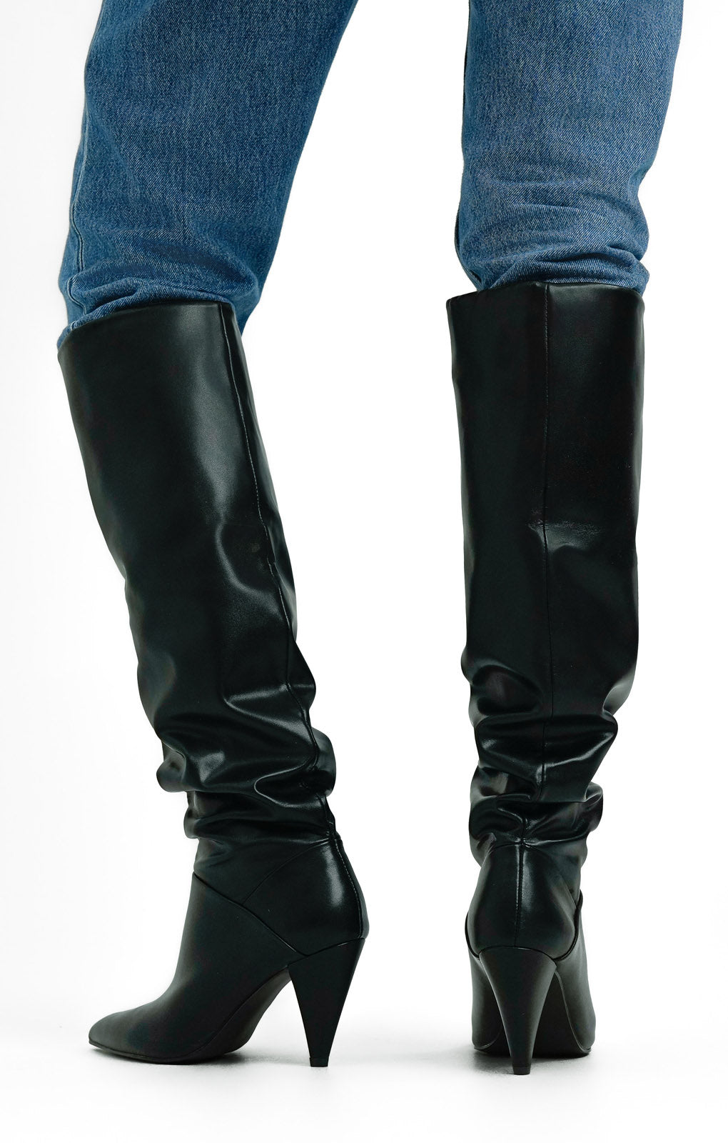 ASOS DESIGN Clove Cone Heel Slouch Knee Boots In Black