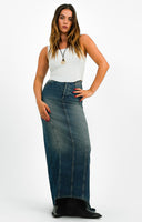 Topshop Denim Fishtail Maxi Skirt In Indigo